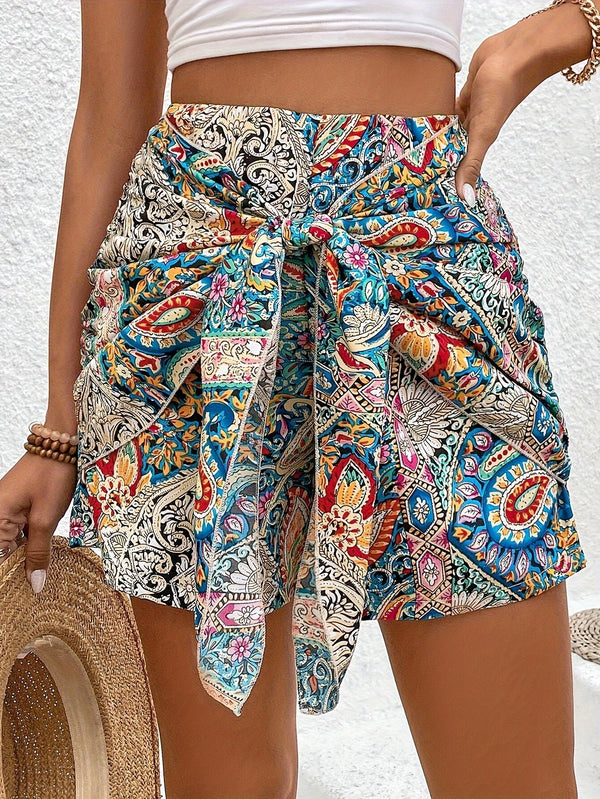 Shorts de cintura alta com estampa Paisley