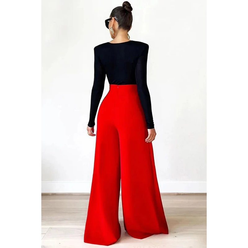 Calças formais plus size elegantes vermelhas longas