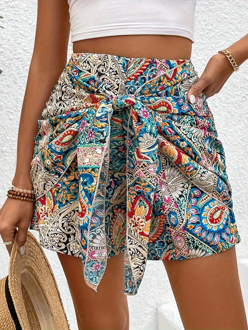 Shorts de cintura alta com estampa Paisley